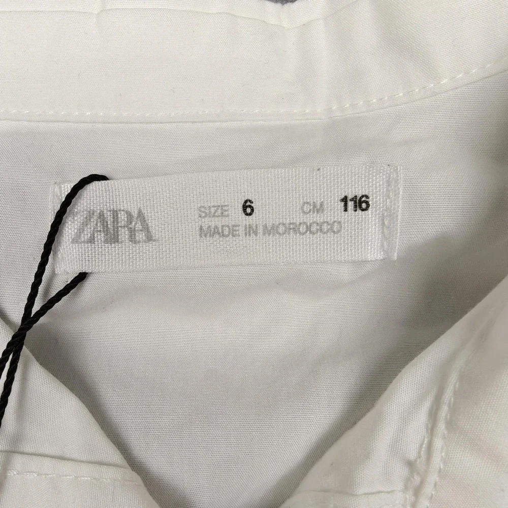 ZARA Shirt Kids 6 White 100% Cotton Long Sleeve Button Front Collared Dress Top